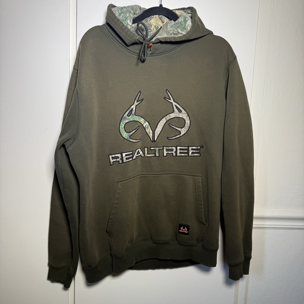 Realtree Hoodie Mens XL Green Pullover Fleece Sweatshirt Antler Logo Hunting
